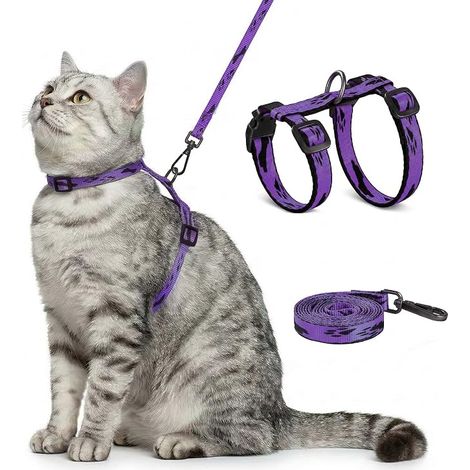 Cat Harness with Adjustable Lead, Silver Soft Comfortable Kitten Harness Leash, Outdoor Walking for Small, Medium Cats, Chest 27-44 cm (1/5)