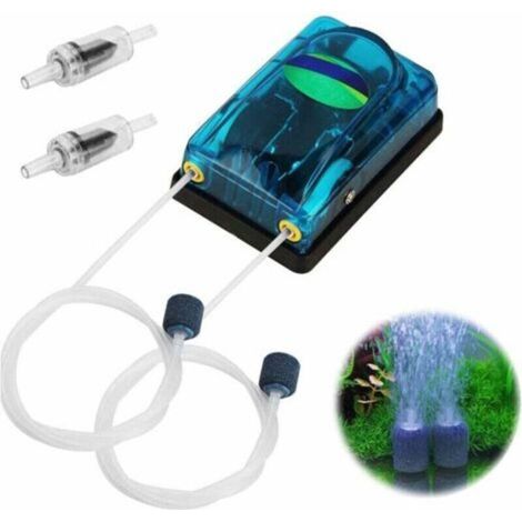 Pompe à air pour aquarium - Pompe à oxygène silencieuse - Avec clapet anti-retour - Kit de pompes à air avec double tuyau d'air - Pierre pétillante pour aquarium