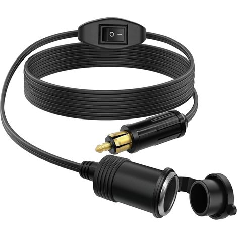 90cm Prise Din Mâle Européenne Adaptateur Allume-Cigare Rallonge avec Interrupteur,12V/24V Din Mâle Plug Vers Prise Allume Cigare Standard Femelle Câble D'extension 18AWG pour Moto Camion (1/5)