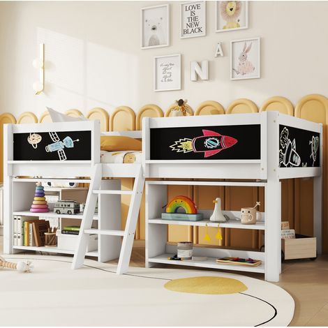 Cama infantil semi alta con almacenaje y pizarra blanca OKMYHOME (1/5)