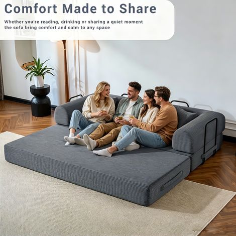 Canapé convertible 3 places,Canapé modulaire Velours côtelé 2 Coussins Offres,Canapé-Lit 2en1 Gris (1/5)