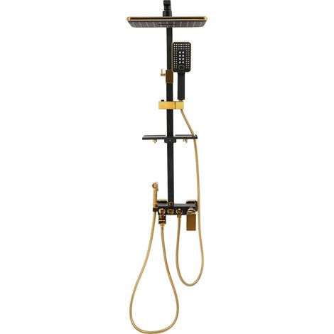 Système de douche anti-calcaire, pomme de douche à effet pluie, ensemble de douche, robinetterie de douche, colonne de douche, quatre modes de jet, hauteur réglable (1/5)