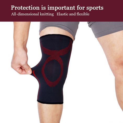 Bandage élastique de soutien pour le sport, gaine de protection, bandage, volley-ball, football, genouillère, noir, rouge, M (1/5)