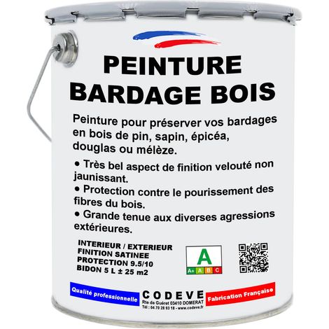 Peinture Bardage Bois - 5 L   - Codeve Bois - RAL 7001 - Gris argent - Pour La Protection De Votre Bardage En Pin, Sapin, épicéa Ou Mélèze.