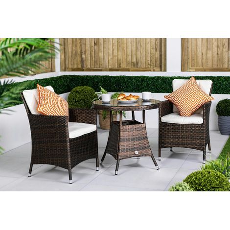 Savannah Rattan Garden Bistro Table and Chairs Set 2 Seater Patio Furniture Set (1/5)