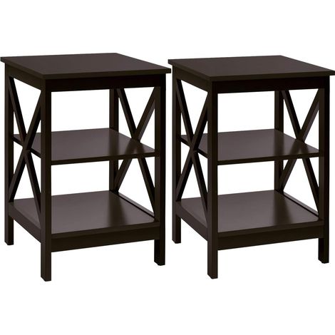 COSTWAY Lot de 2 Tables de Chevet, Tables de Nuit à 3 Niveaux en Forme de X, Structure Stable pour Chambre, Salon, Montage Facile (1/5)