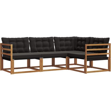 Set di divani da esterno con cuscino 4 pz Salotto da Giardino Naturale e Nero (1/5)