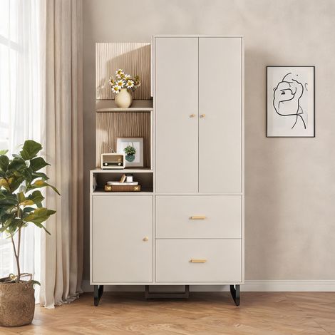 Armoire-penderie coloris beige gris en MDF 110 x 38 x 186 cm (1/5)