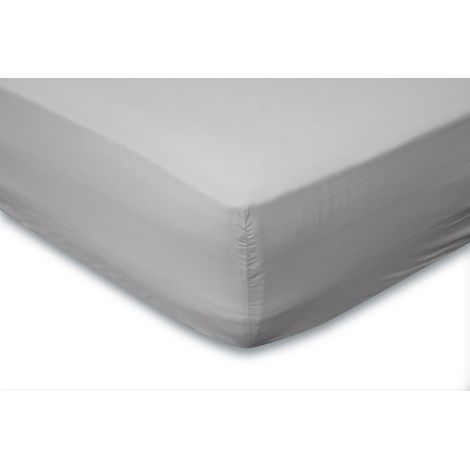 Drap-housse en percale de coton, hauteur d'angle 35 cm - Argenté - Drap-housse 180 x 210/220 cm - Draps-housses - King Size (1/3)