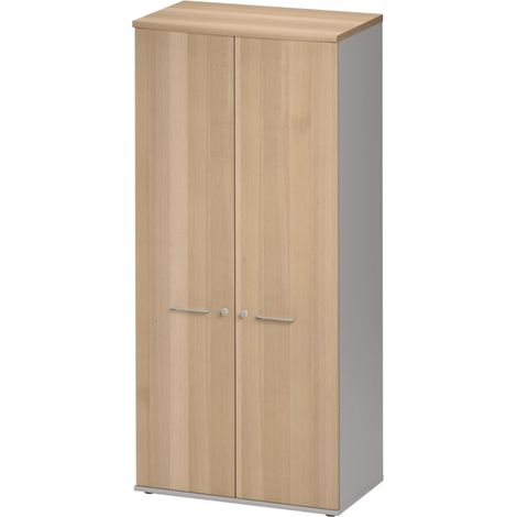 Calicosy – Armoire 2 portes L.80 en hêtre – Surfaces mélaminées – 3 étagères amovibles – Verrouillage par serrure multiple – Made in France (1/3)