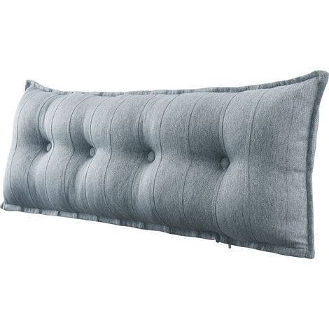 VERCART Großes dekoratives Bettkissen, Knopf getuftetes Lesekissen, Körperkissen für Seitenschläfer, graue Leinenmischung, 120 x 8 x 50 cm