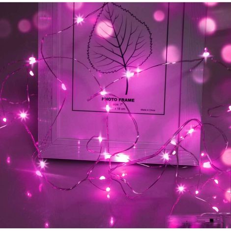 Guirlande lumineuse LED, 2 m, 20 LED, fonctionne avec une pile bouton CR2032, idéale pour les fêtes, le jardin, Noël, Halloween et les mariages (rose), lot de 20. (1/5)