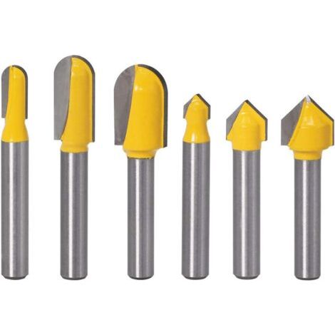 6pcs 6.35mm Queue Mèches de Routeur Bits,3PCS Routeur Bit de Fond Rond et 3pcs 90°Rainures en V de Nez Rond Outil de Coupe Pour Travail du Bois, Diamètre de Coupe 6.35mm,9.52mm, 12.7mm (1/4)