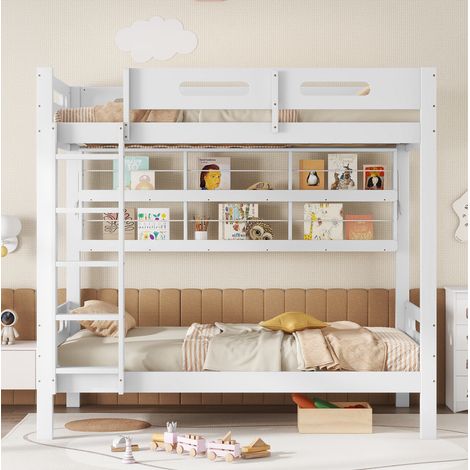 Cama litera infantil con estantería y escalera segura OKMYHOME (1/5)