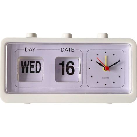 Réveil de bureau avec calendrier à saut manuel, table de chevet ou bureau blanc, idéal pour salle d'étude et espace de travail (1/4)