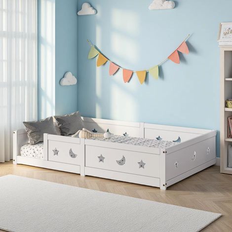 Lit Montessori,caractéristiques : protection antichute et ouvertures latérales dans le sommier à lattes lit bébé, lit sur pied solide,120 x 200 cm. (1/5)