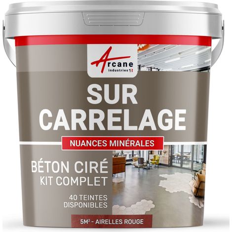 Béton ciré sur carrelage, cuisine, salle de bain, mural, sol, plan de travail, décoratif, revêtement, douche, kit - 5 m² (en 2 couches) Airelles Rouge - ARCANE INDUSTRIES