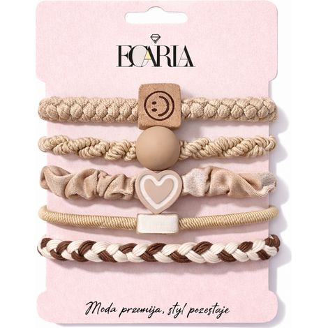 Set mit 5 Haargummis auf einem beigen Etikett (GUM192) – Haaraccessoires