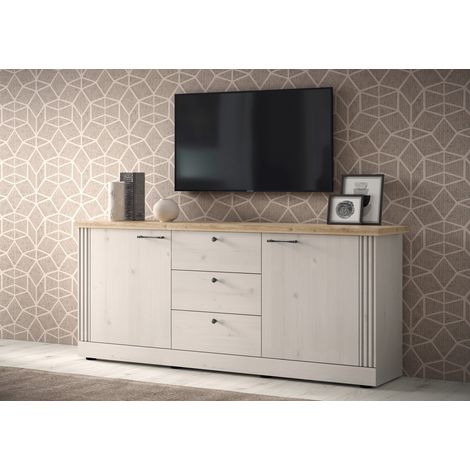 Buffet/bahut contemporain 211 cm chêne blanc Elbeth (1/5)
