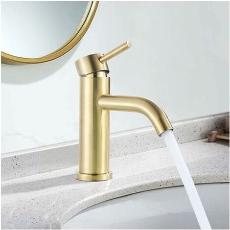 Waschtischmischer Einhand-Badarmatur aus Messing, Waschbeckenarmatur für heißes und kaltes Wasser, gebürstetes Gold (1/5)