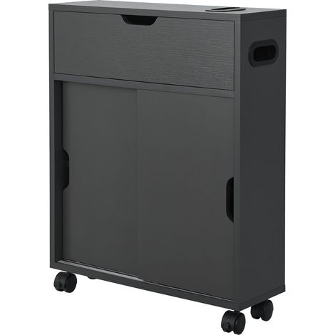 Meuble de rangement pour salle de bain 67 x 52 x 17 cm à portes coulissantes gris foncé (1/4)