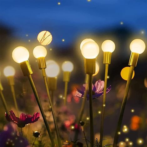 Lampes de jardin LED à énergie solaire : décorations de jardin inspirées des lucioles avec mouvement de balancement pour la cour et la décoration des fêtes (lot de 2)