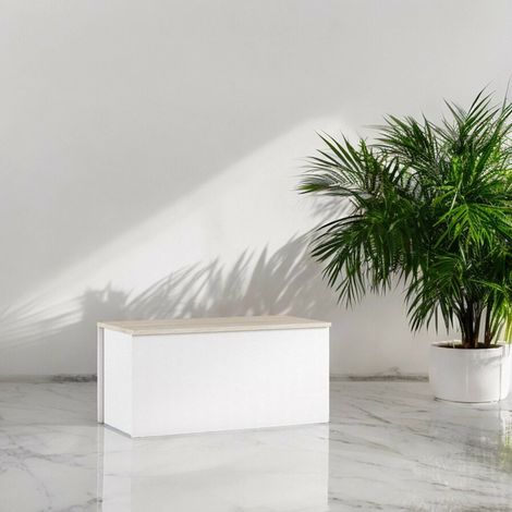 Malle Miltonia, Grande boîte de rangement polyvalente, Coffre moderne, 100% Made in Italy, 90x45h45 cm, Blanc et Chêne (1/4)