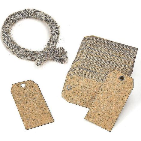 Packung mit 100 Kraftpapier-Anhängern – Anhänger mit 20 Metern Juteschnur zum Aufhängen für Geschenke, Hochzeiten, Valentinstag – 3 x 5 cm (1/5)