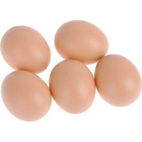 Pack de 5 huevos de plástico falsos para gallinas. (1/4)