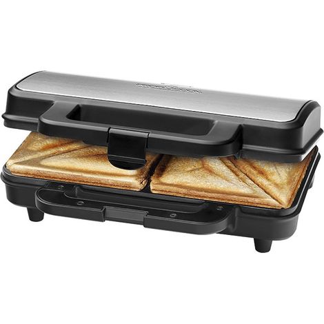 Proficook ST 1092 Sandwichera, 2 Sandwiches XXL, Placas Antiadherentes, Tostado Perfecto, Acero Inoxidable 900W Negro/Plata