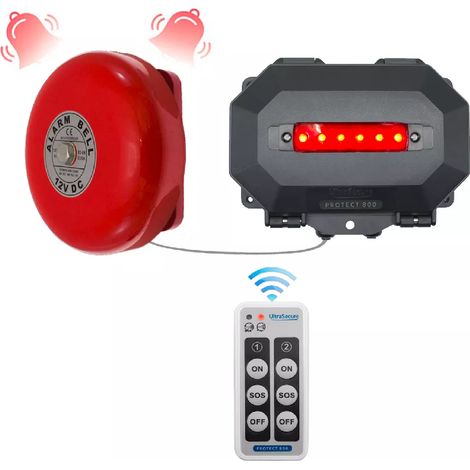 Kit panique sécurisé robuste sans fil 800m LED + cloche + télécommande multi-fonction SOS durées réglables (PROTECT 800) (1/5)