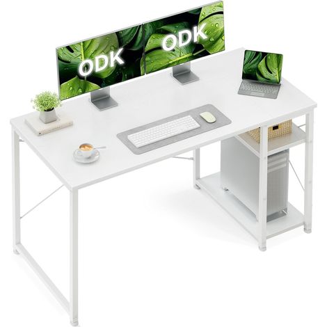 Bureau d'Ordinateur avec Étagère Réversible, 120x48cm, Blanc (1/5)