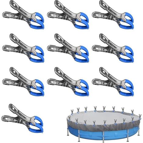Abrazaderas para cubiertas de piscina, clips metálicos de alta resistencia para cubiertas, clips de resorte para toldos, tiendas de campaña, lonas, caravanas y toldos de jardín (Azul x 10)