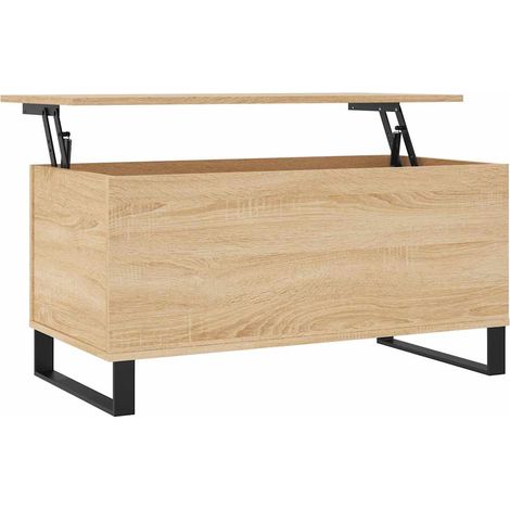 Mesa de centro con tapa elevable de diseño moderno 90 x 44,5 x 45 cm madera de ingeniería y metal color roble DEC039026