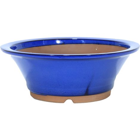 Vaso bonsai tondo smaltato blu cm. 35