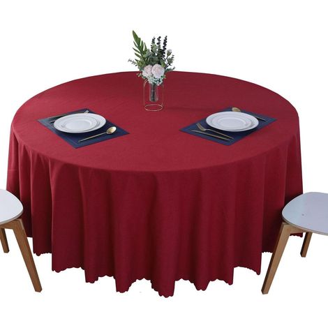 Runde Tischdecke 220 cm Rot, schmutzabweisend, wasserfest, Baumwoll-Leinen-Mischung