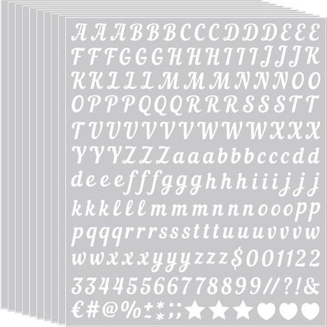 Feuilles d'autocollants alphabet - 10 pièces - Lettres et majuscules blanches - Ensemble de feuilles d'autocollants - Autocollants chiffres / Numéros adhésifs - Police standard (1/5)