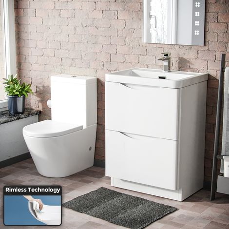 Merton 600mm Basin Vanity Unit & Rimless Close Coupled Toilet White (1/5)