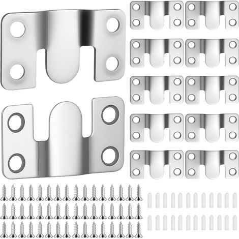 12 Pièces Supports Muraux pour Cadres Lourds, Attaches Cachées en Acier Inoxydable, Fixations Murales Type French Cleat, Connecteurs Métalliques Emboîtables Cadres, Photos, Miroirs - (1/5)
