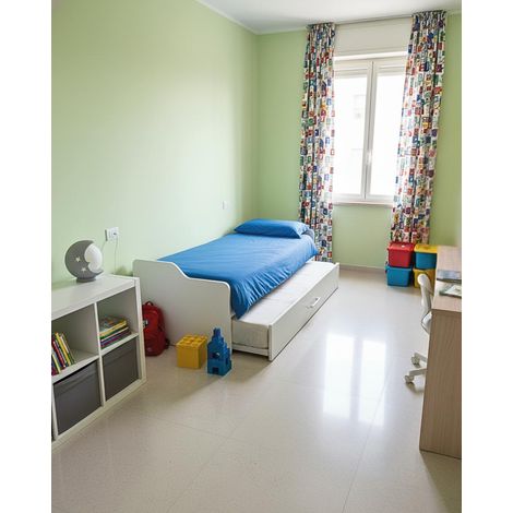 Letto attrezzato Jonny - Letto salvaspazio moderno per cameretta - Struttura bianco - Letto estraibile inferiore - Rete a doghe inclusa e materassi esclusi (1/5)