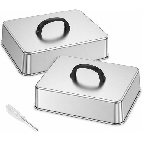 Set aus 2 rechteckigen Grillkuppeln aus Edelstahl für den Innen- und Außenbereich zum Grillen von Steaks und Teppanyaki. 28,5 x 22 x 10,5 cm. (1/4)