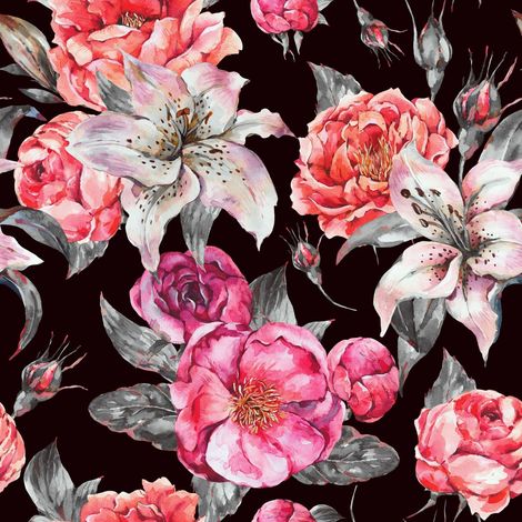 Tissu d'ameublement extérieur Oxford - Motif : Lys, Pivoines, Roses I DR197 (1/5)