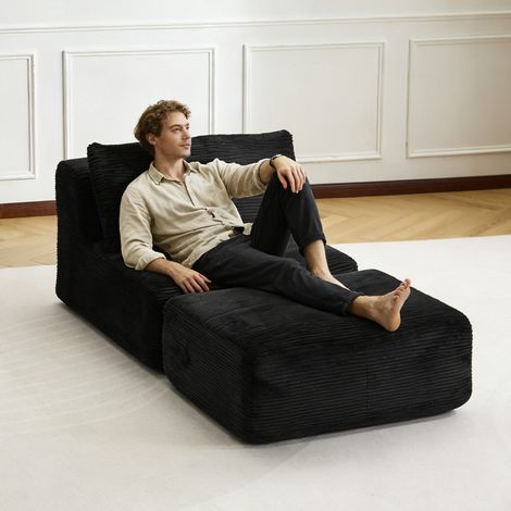 Fauteuil lounge avec repose-pieds en velours côtelé, sans montage