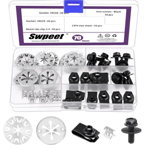 70pcs echappement isolation clip Metal Lock Star rondelle avec voiture u clip et vis combo Kit, en acier inoxydable disque de serrage isolation sous le capot (1/5)