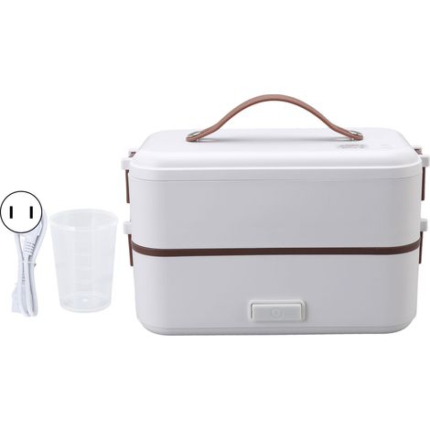 Boîte-repas électrique portable 0.8L double couche, poignée de transport, chauffe-plats rapide en 20 minutes, prise US 110V, réchauffeur alimentaire à brancher.