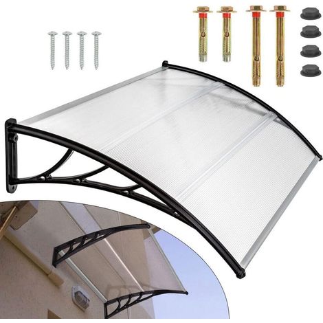 Marquesina para puerta de casa, 150 x 100 cm, de policarbonato transparente, de aluminio, para entrada de casa, exterior, protección contra la lluvia (transparente, 150 x 100 cm)