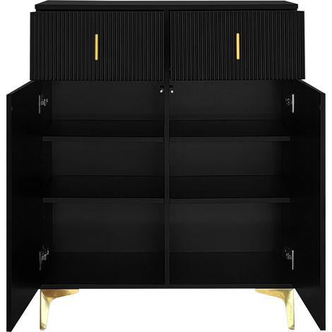 Aparador zapatero negro de aglomerado con 2 cajones, 2 puertas y estantes ajustables (1/5)