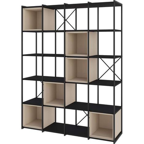 Estantería 5 cubos y estantes modelo Berta-140 acabado negro/crema, 179cm(alto) 139.5cm(ancho) 39cm(largo). (1/2)