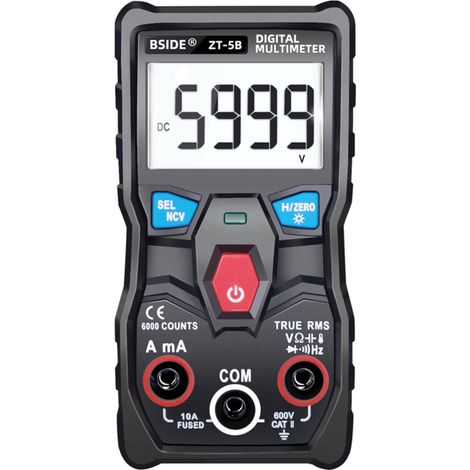 Multímetro digital de 6000 cuentas, verdadero valor eficaz (RMS), NCV, BT, mide voltaje, corriente, resistencia y capacitancia.