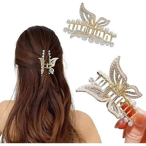 pinces Cheveux Papillon (2 Pices), Pinces Griffes En Cristal Lgante Griffe De Requin Perle Pinces Cheveux Uniques Pinces Diamant D'eau Pinces (1/5)